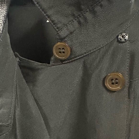 Silk Kenica Black with Textured Leather Accents 2 Pocket Long Sleeve Blouse 8 - Picture 5 of 12